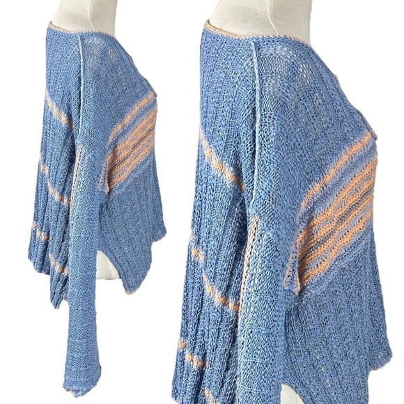 FREE PEOPLE Marina Bay Lace-Up Sweater in Sunset Combo Size Small Bell Sleeve - Picture 11 of 16